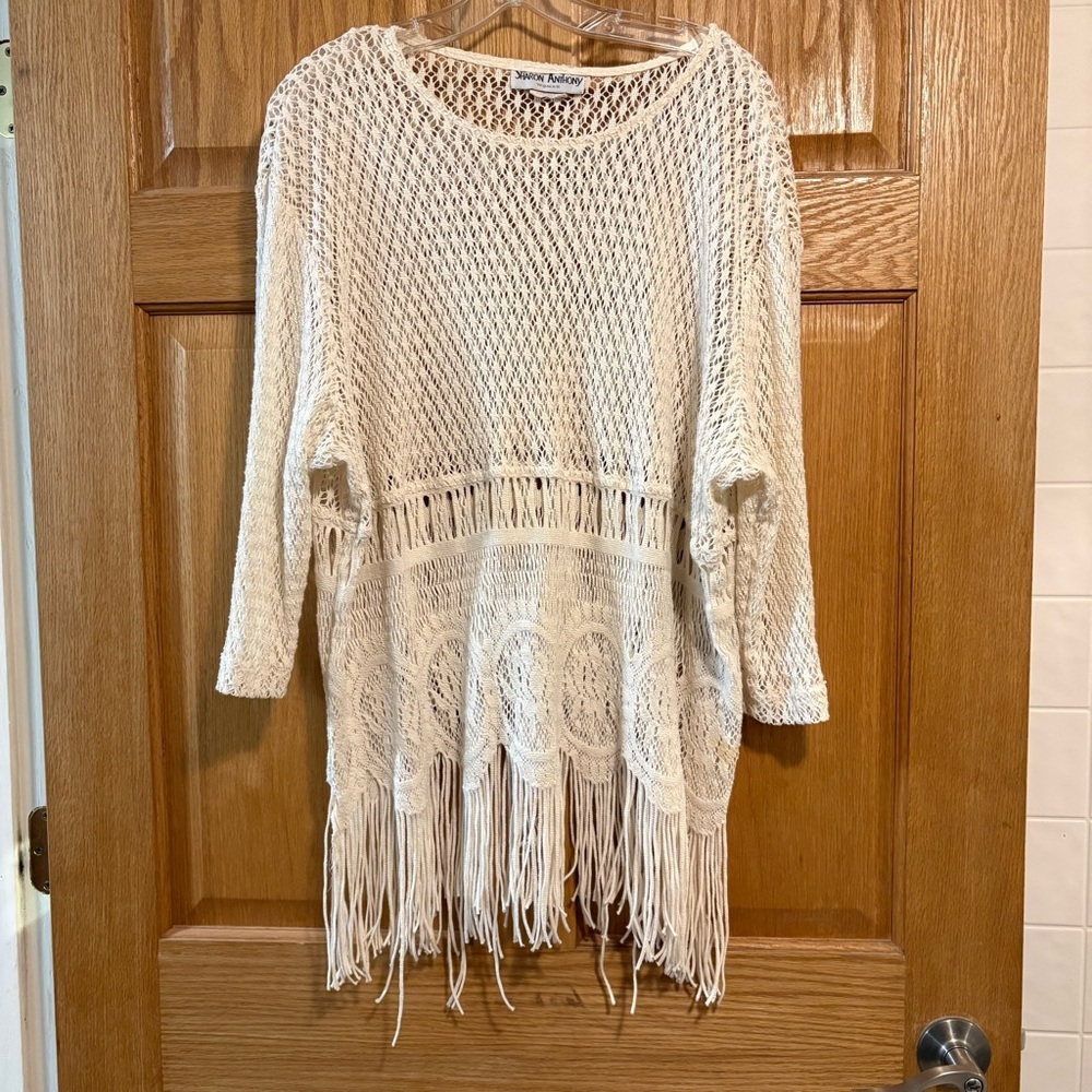 Vtg Sharon Anthony Crochet Fringe Top Women’s 22W 42 BOHO Beachwear Hippie USA - Picture 1 of 5